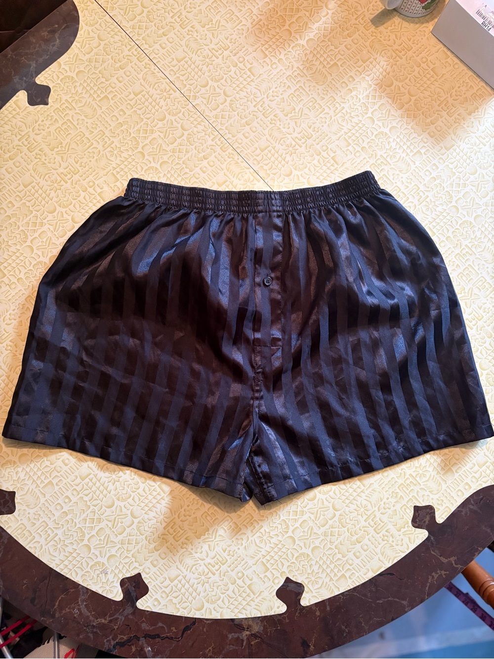 Vintage Men's Black Satin Stripe Boxer Shorts